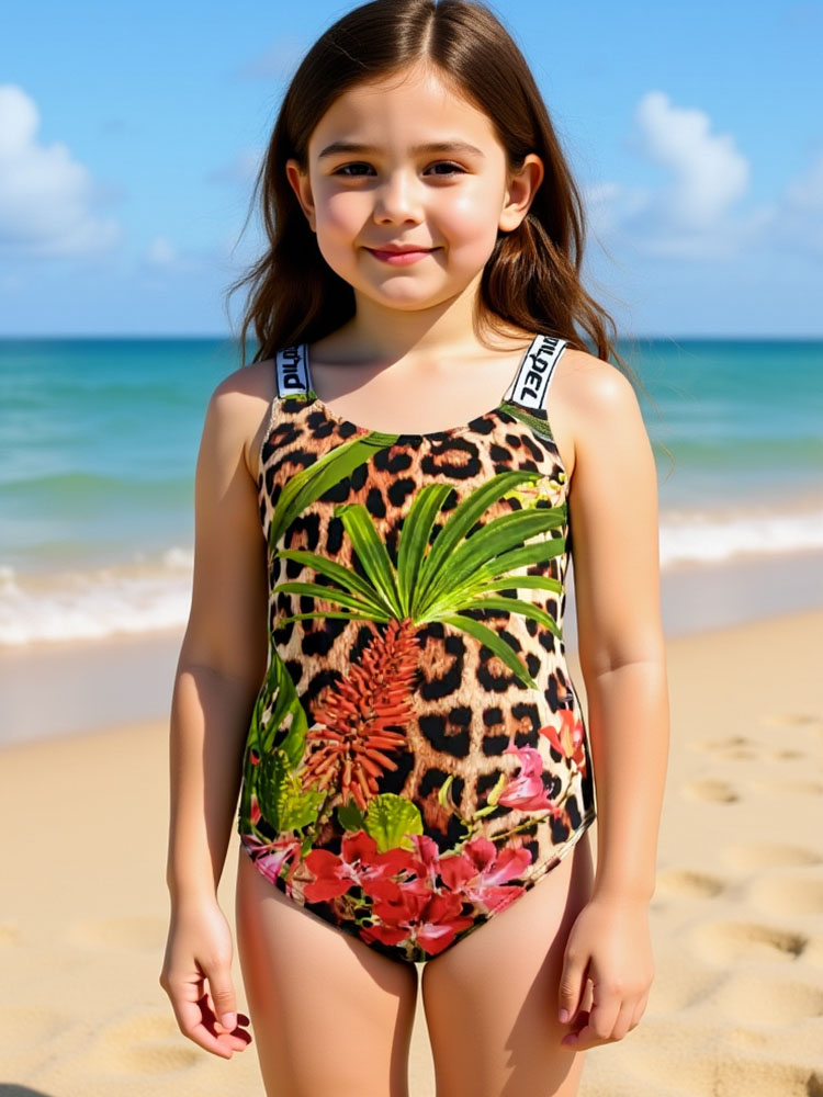 Custom Children's Leopard Print One-Piece Swimwear