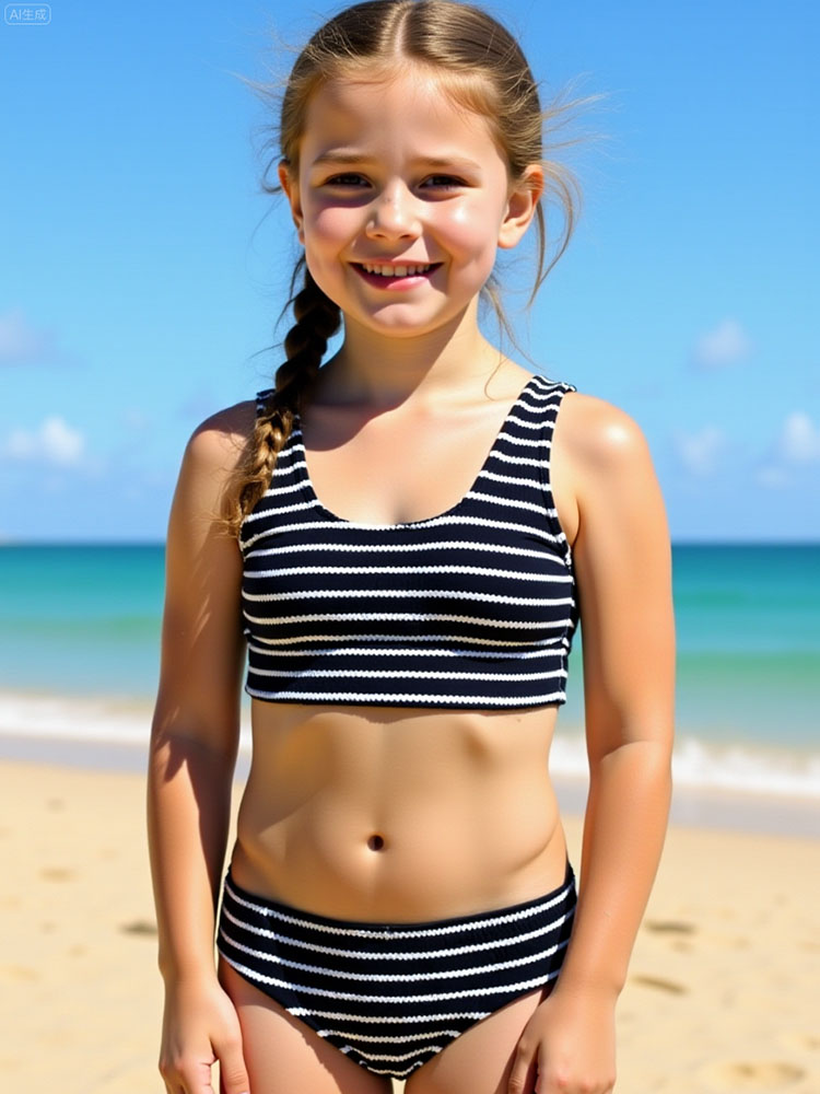 Customize Two Piece Striped Stretchy Bathing Suit For Girls