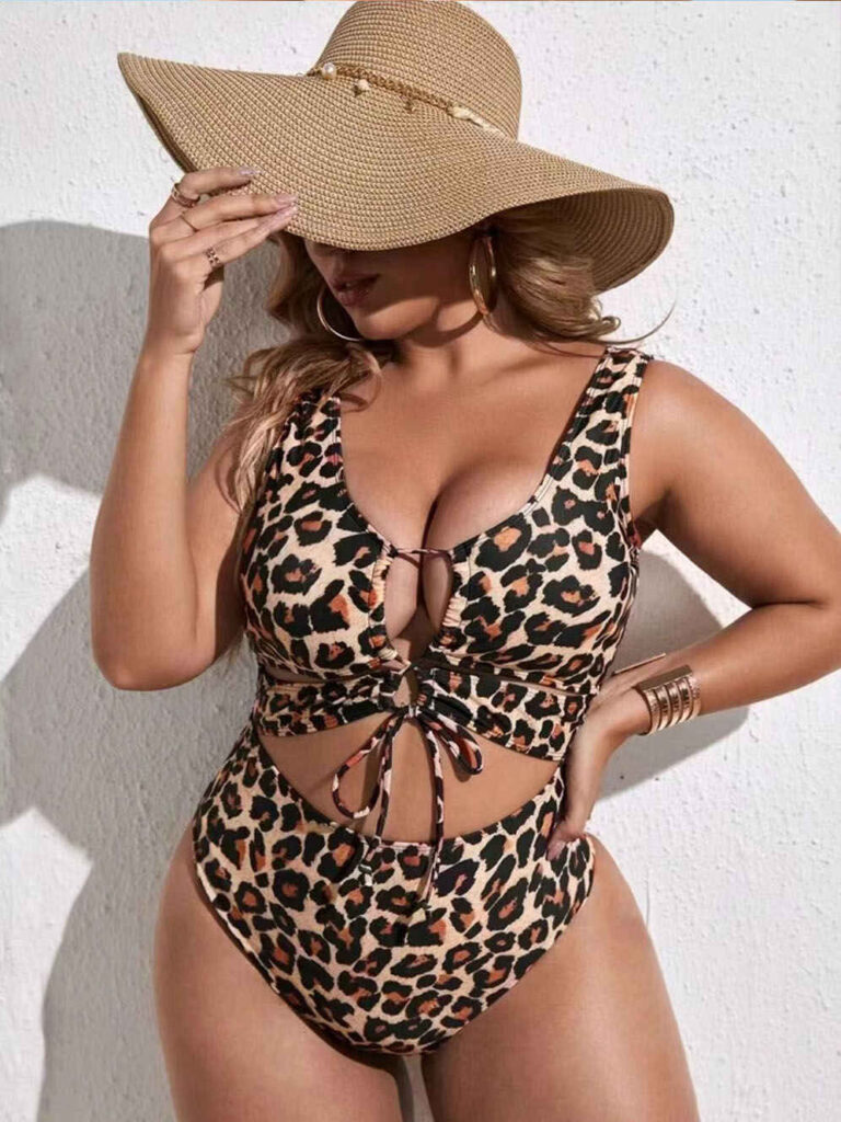 Custom Plus Size Leopard Print One-Piece Swimsuit