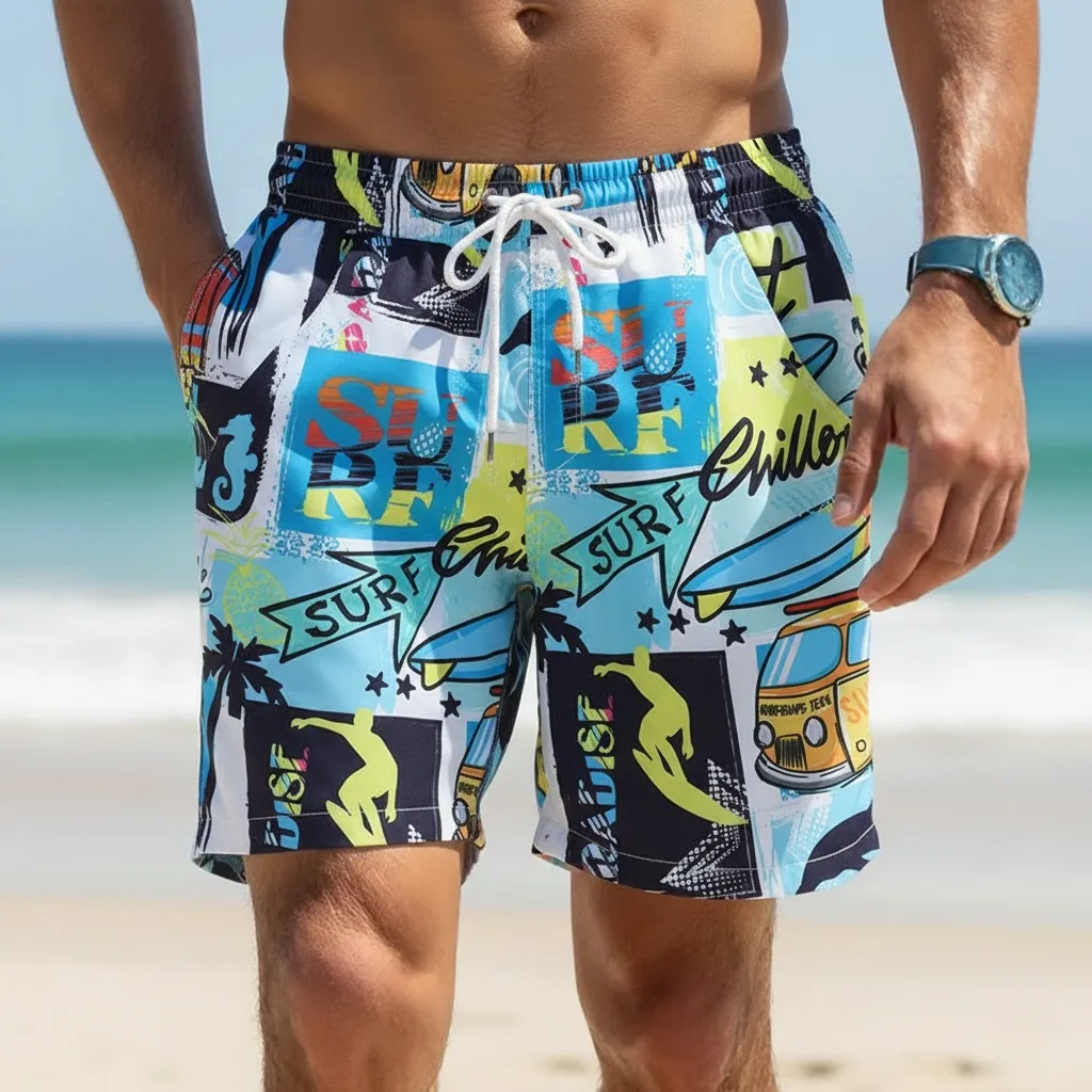 Custom Men's Quick Dry Elastic Swim Shorts Loose Beachwear