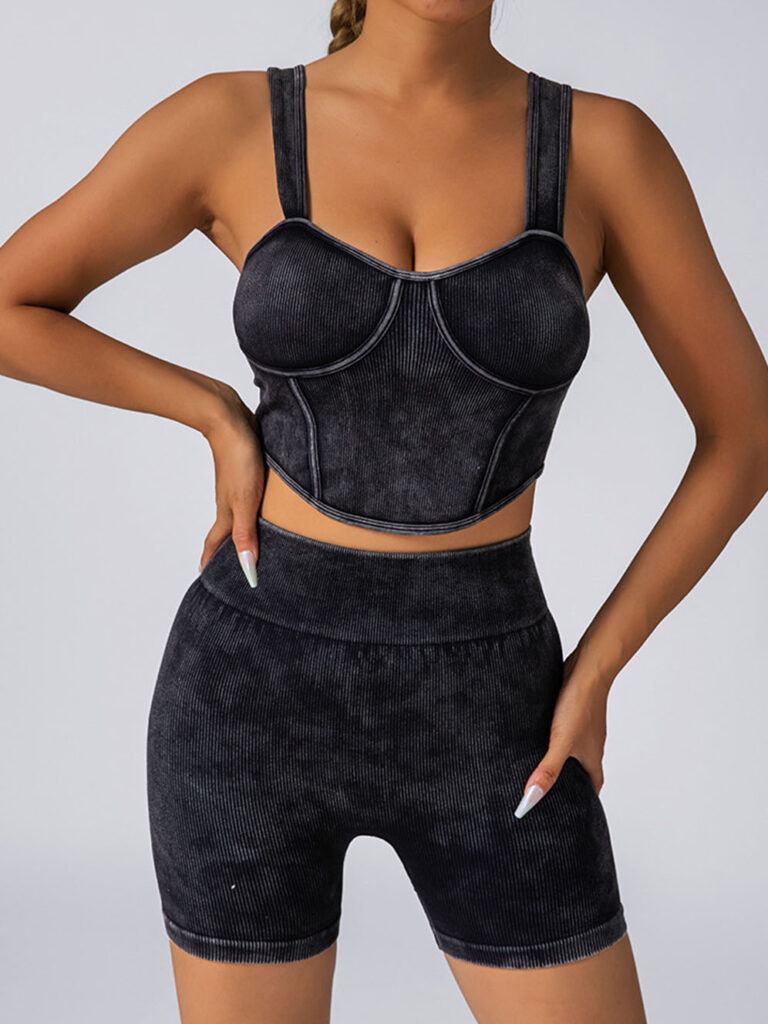 Custom Seamless Matte Yoga set Women Padded Bra Ribbed Shorts