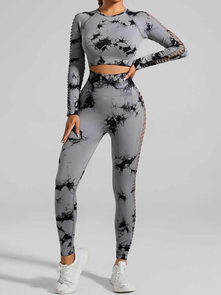 Custom Tie Dye Seamless Yoga Set Women Long Sleeve Gymwear